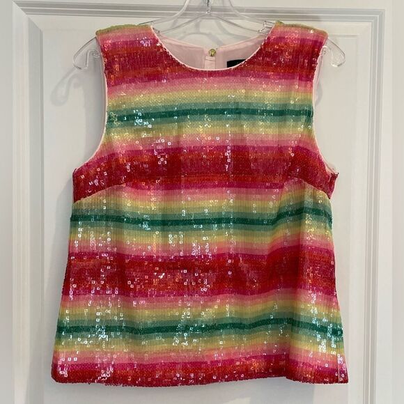 NWOT J. Crew watermelon stripe sequin tank Sz. S - Picture 4 of 8